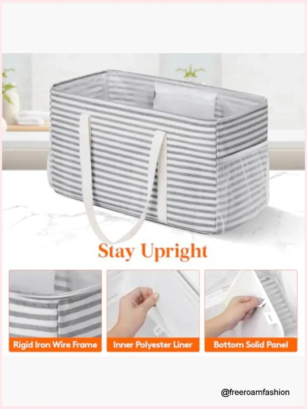 Extra Large Tote Bag, Reusable Grocery Bags with Wire Frame, Standing Foldable